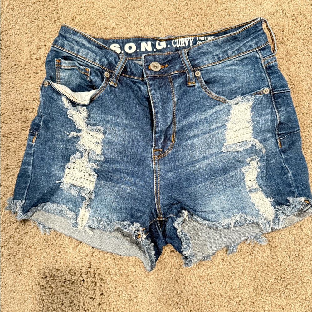 Women's Distressed Denim Shorts - Blue